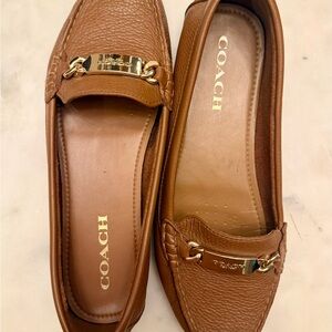 Coach Tan Leather Loafers with Gold Accents